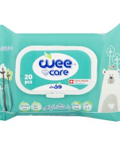 دستمال مرطوب کودک پاکتی درب دار وی کر مدل عصاوه آلوئه ورا و روغن زیتون 20 برگ
