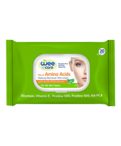 دستمال مرطوب پاک کننده آرایش وی کر 20 برگی پاکتی دربدار-غنی شده با پروتئین آمینو اسید- Amino Acids